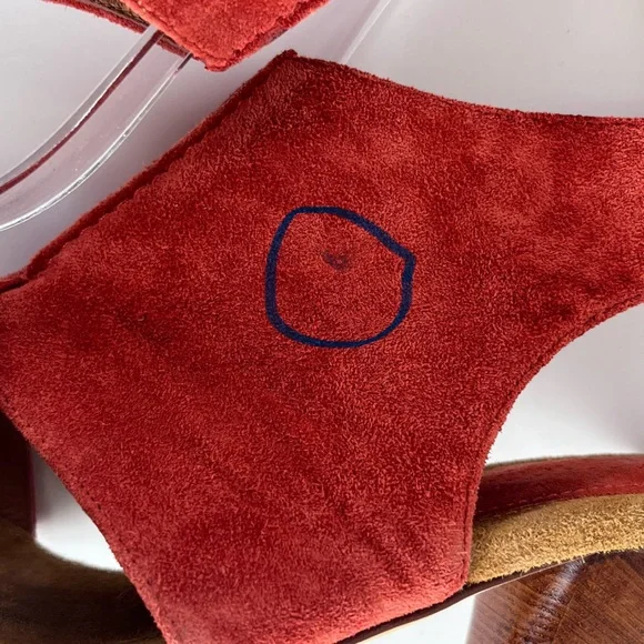 Biviel Heel Sandal Size 40 US 9.5-10 Leather Slingback Papaya Orange Suede - Picture 7 of 11